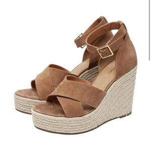 Cognac Espadrille Wedge Sandals with Crisscross Straps